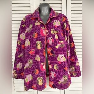 Nick & Nora Purple Owl pajama top from cotton flannel sleepwear collection- XL